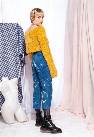 VINTAGE CROPPED JEANS 90S MARBLE BLEACHED REWORKED TROUSERS