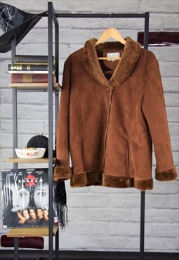 90s Vintage Halloween Brown Faux Fur Lined Collar Overcoat