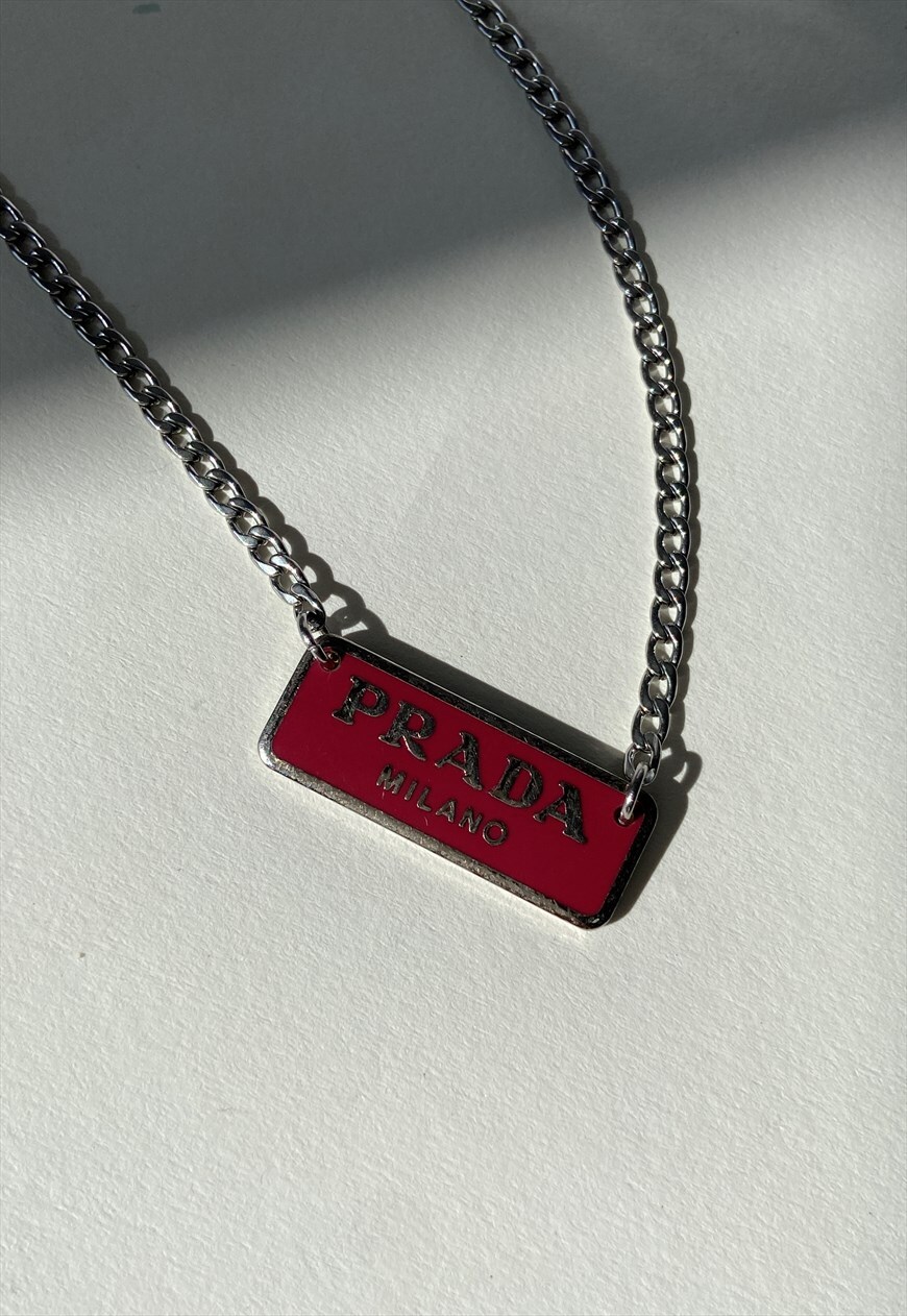 Authentic Prada Repurposed Red Gold Triangle Chunky Necklace — LUXE Reworked