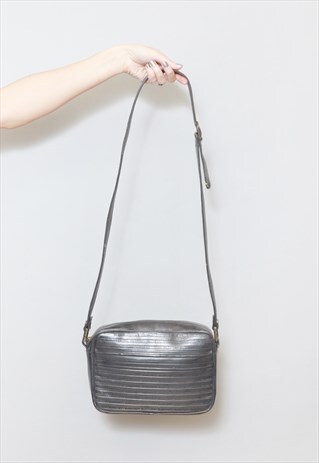 VINTAGE 1980'S GREY MARIO VALENTINO LEATHER SHOULDER BAG