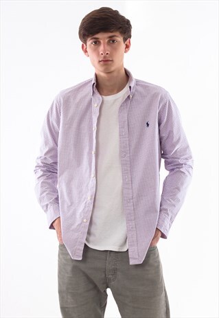 VINTAGE FRED PERRY 90S PINK BLUE CHECKED LONG SLEEVE