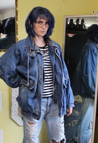 VINTAGE OVERSIZED CHUNKY DENIM JACKET COAT SIZE XL