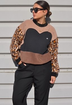 Y2K vintage reworked Nike leopard & brown fleece sweatshirt