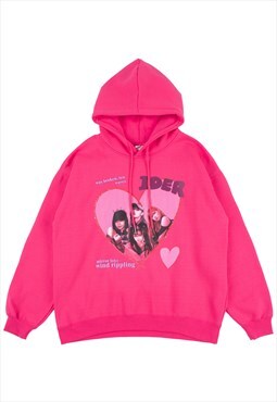 Korean band hoodie heart print pullover skater jumper pink