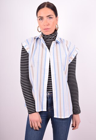 WOMENS VINTAGE SHIRT MEDIUM WHITE STRIPES 90'S