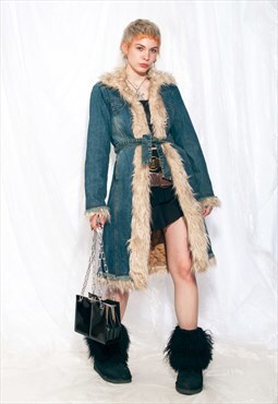 Vintage Shaggy Coat Y2K Penny Lane Denim Shearling Jacket