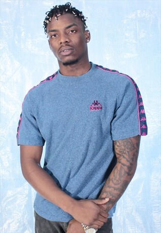 VINTAGE KAPPA BLUE AND PINK EMBROIDERED TEE