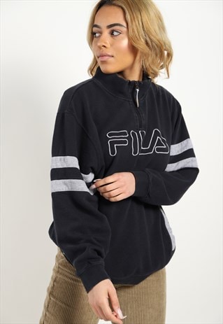 Vintage FILA 1/4 Zip Spell Out Sweatshirt Jumper In Black | Rascal ...