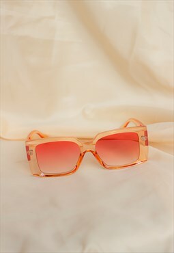 Transparent Pink Chunky Bevelled Rectangle Sunglasses