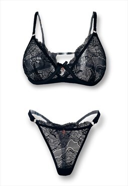 Black Love Lace Underwired Set