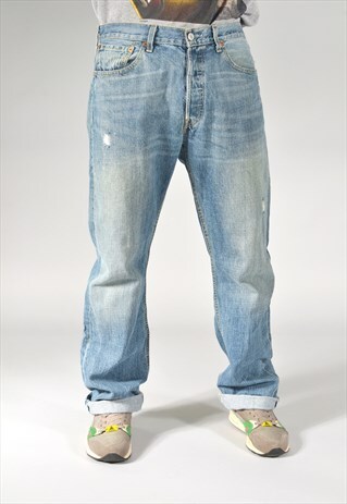 VINTAGE LEVI'S 501 MID BLUE DISTRESSED STRAIGHT JEANS
