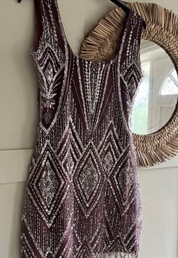 Art Deco luxurious beaded mauve velvet tulle dress