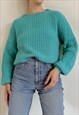Vintage 90s Straight Electric Green Roundneck Knit Jumper M