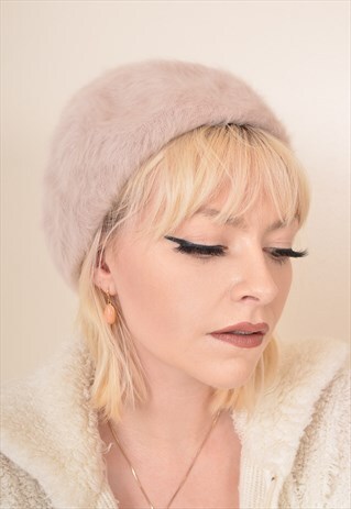 VINTAGE FAUX FUR HAT IN PASTEL PINK