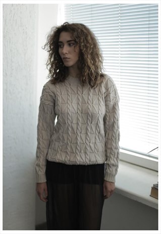 VINTAGE 90'S LONG BEIGE LONG SLEEVES KNITTED JUMPER