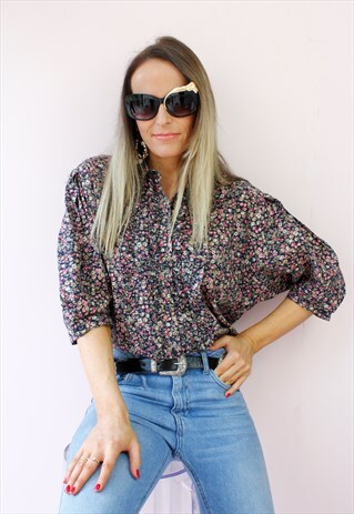VINTAGE 80'S FLORAL PRINT SHIRT BLOUSE