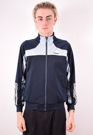 ADIDAS MENS VINTAGE TRACKSUIT TOP JACKET SMALL BLUE 90S