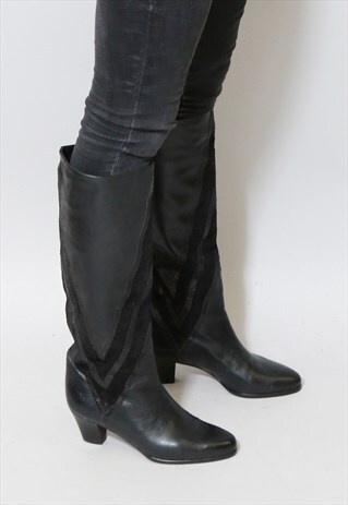 VINTAGE 1970'S BLACK CHEVRON SUEDE PANEL BOOTS