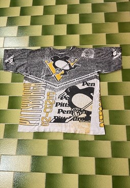 Vintage 1991 NHL Pittsburgh Penguins All Over Print T-Shirt 