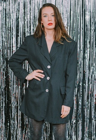 GREY BLAZER VINTAGE 80S OVERSIZED BLACK JACKET XL/XXL