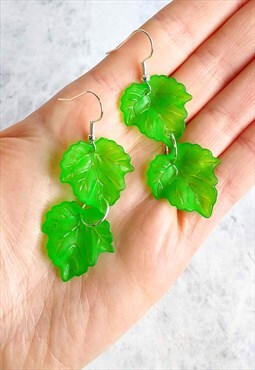 Double Frosted Acrylic Fresh Green Leaf Earrings