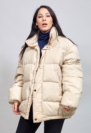 VINTAGE 90'S BEIGE SUPER OVERSIZED DOWN PUFFER JACKET