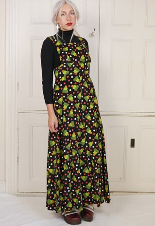 VINTAGE PINAFORE MAXI DRESS BIB CORDUROY RETRO