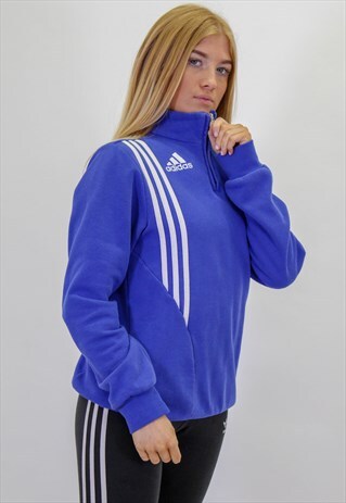 VINTAGE ADIDAS 1/4 ZIP LOGO SWEATER IN MEDIUM BLUE