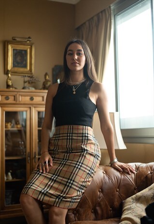 VINTAGE BURBERRY SKIRT NOVA CHECK HIGH WAISTED IN WOOL