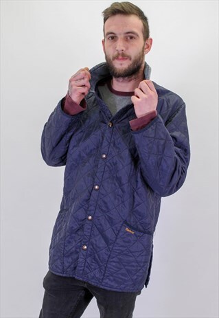 VINTAGE BARBOUR QUILTED JACKET IN BLUE XL
