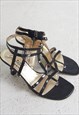 Vintage Black Patent Leather Heel Sandals Shoes