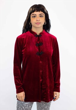 Y2K Velour Red Oriental Style Jacket