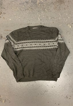 Vintage Abstract Knitted Jumper Funky Patterned Grandad Knit