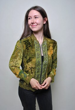 Y2k fashion blouse, vintage zip up long sleeve top 