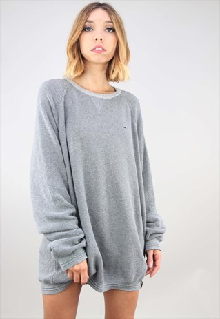 VINTAGE RETRO OVERSIZED GREY TOMMY HILFIGER KNIT SWEATSHIRT