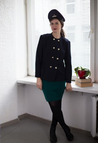 VINTAGE 80'S BLACK DOUBLE BREASTED WOOL JACKET