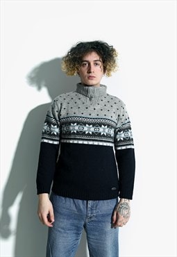 Vintage Christmas jumper 70s high neck 80s knit sweater men