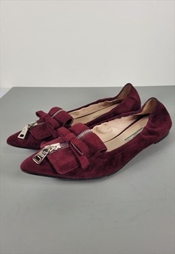 Prada burgundy suede flat ballet shoes.