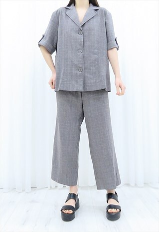 90S VINTAGE GREY CHECK SHIRT & TROUSERS CO-ORD SET