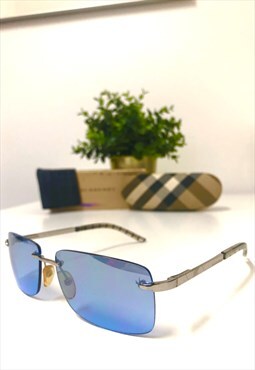 Burberry B 8917/S Y2K Pattern Rimless Blue Sunglasses. 