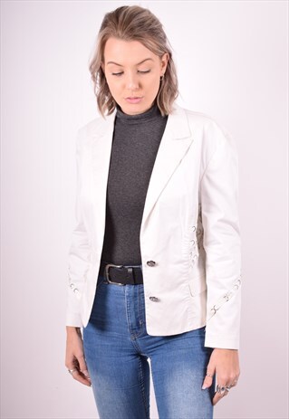 VERSACE WOMENS VINTAGE BLAZER JACKET LARGE WHITE 90S
