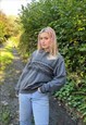 VINTAGE CHUNKY KNITTED ABSTRACT PATTERNED GRANDAD SWEATSHIRT