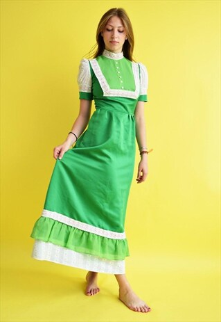 70'S RETRO BOHO COUNTRY WESTERN FOLK MAXI SUMMER DRESS