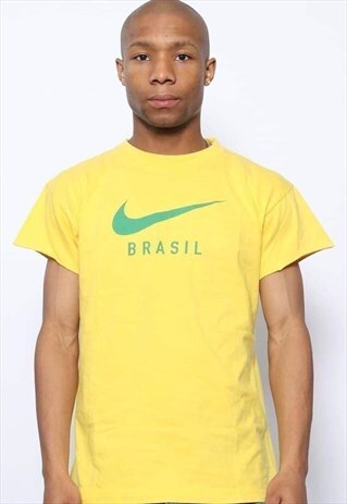 VINTAGE NIKE BRAZIL BIG LOGO T-SHIRT YELLOW