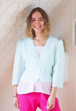 Light blue and white striped short jacket