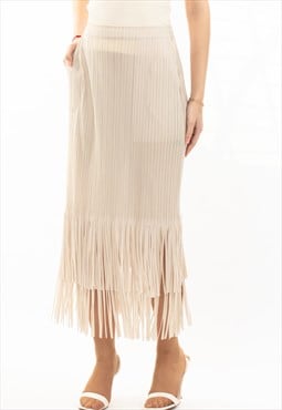 Pleated Midi Skirt with multi fringed tassel hem design 