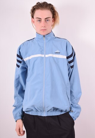 ADIDAS MENS VINTAGE TRACKSUIT TOP JACKET LARGE BLUE 90S