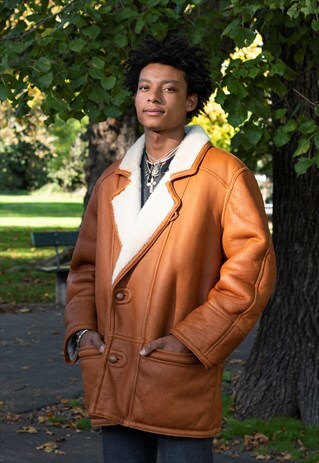 VINTAGE OVERSIZED SHEEPSKIN SHEARLING LEATHER PARKA COAT