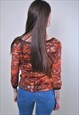 WOMEN VINTAGE BROWN BOHO BLOUSE WITH FLOWERS PRINT 