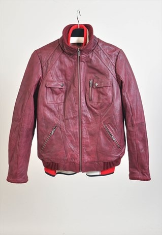 VINTAGE 00S REAL LEATHER JACKET IN MAROON